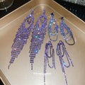 Purple Crystal Layered Tassel Drop Statement Earrings view 3