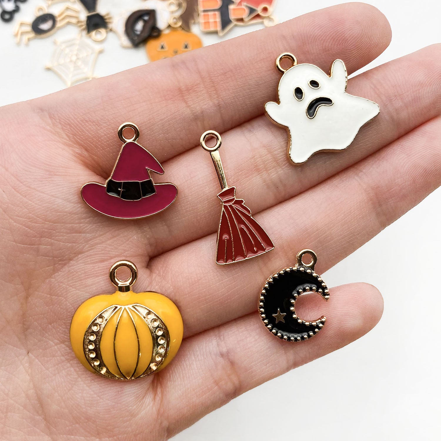 Enamel Zinc Alloy Halloween Pumpkin Hat Witch Charm Pendant for DIY Jewelry Making