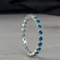 White Metal Bezel Round Eternity Band Ring Blue Clear view 3