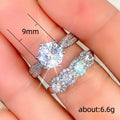 Silver Tone Round Stone and Floral Cluster Ring Set view 5
