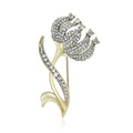 Gold Silver Tone Clear Rhinestone Tulip Flower Brooch view 1