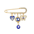 Rhinestone Safety Pin Brooch with Evil Eye Charm Cluster view 5