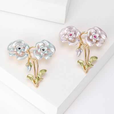 shell flower double bloom brooch group view