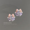 Pink Bow Purple And Clear Stone Flower Cluster Stud Earrings view 4
