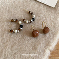 Brown Beaded Hoop and Drop Earrings Fashion Jewelry view 3