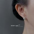 Silver Huggie Hoop Earrings Blue Center Eye Zircon Charm view 2
