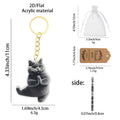 Gray Praying Cat Flat Acrylic Keychain With Gold Tone Ring view 2