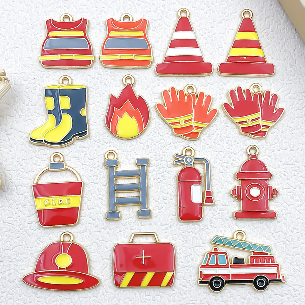 Enamel Zinc Alloy Fire Extinguisher Helmet Glove charm pendants for DIY keychain necklaces