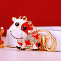 Jeweled Cow Keychains With Enamel Spots and Braided Wrist Straps view 7