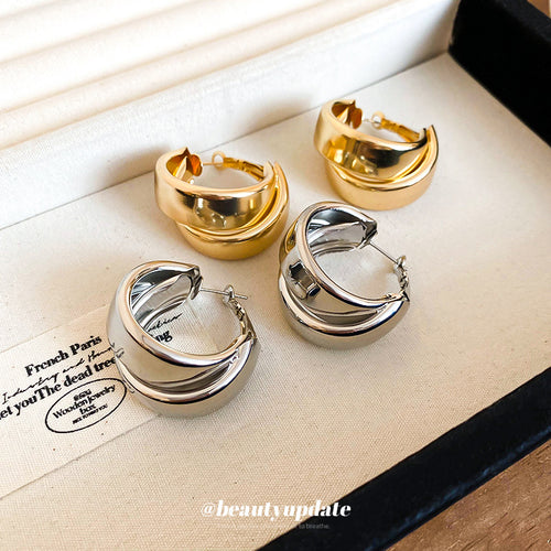 First listing image of double layer rounded hoop earrings, showing the overall design.