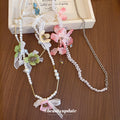 Pink Flower and Pearl Charm Layered Necklace Decorative Jewelry Design view 4