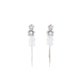 White Floral Cluster Double Bar Long Dangle Earrings view 5