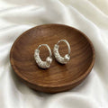 Silver Tone Filigree Bead Small Round Huggie Earrings view 6