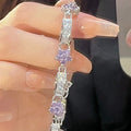 Silver Crystal Flower Baguette Box Clasp Bracelets Four view 7