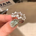 Silver Open Double Band Pearl Crystal Adjustable Ring view 3