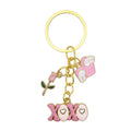 Gold XOXO Rose Winged Heart Pink Enamel Charm Keychain view 5