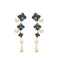 Blue White Crystal Diamond Pearl Long Drop Stud Earrings view 5