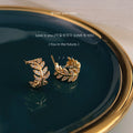 Gold Zirconia Wheat Leaf C-Hoop Ear Climber Stud Earrings view 2