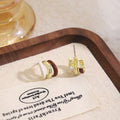 Brown White and Gold Tone Layered Small Hoop Earrings view 2