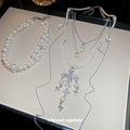 Pearl Cross Layered Silver Tone Necklace Set Jewelry Design view 2