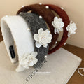 Gray Wool Blend Flower Pearl Wide Padded Headband Band view 4