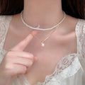 Two Tone Layered Faux Pearl Beaded Drop Pendant Necklace view 4