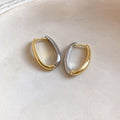 Polished Two Tone Rounded U Shaped Metal Hoop Earrings view 6