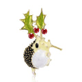 Gold Tone Enamel Hedgehog Brooch Holly Leaves Three Styles view 1