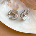 Sculpted Silver Tone Hoop Earrings with White Bead Inlay view 6