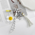 Smiley Daisy Flower Bag Charm Keychain With Braided Cord And Tassel view 1