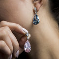 Pink Royal Blue Pear Drop Earrings Clear Accents Silver view 4