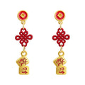 Red Coin Chinese Knot Gold Fa Cai Cube Drop Earrings Pair view 5