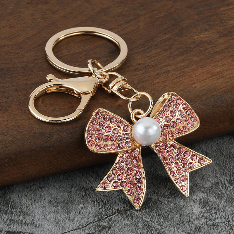 Full Rhinestone Bow Keychain Elegant Women's Bag Charm Car Key Ring