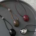 Cord Oval Bead Pendant Necklace Glossy Red or Silver Drop view 4