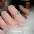 Gold Tone Open Multicolor Cushion Stone Halo Band Ring view 3