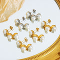 Triple Pearl Swirl Stud Earrings Gold Or Silver Tone view 2