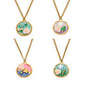 Gold Stainless Enamel Rose Round Pendant Necklaces Four Models view 5