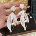 White Rose and Translucent Petal Cascade Stud Earrings view 6