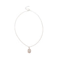 Silver Tone Oval Crystal Halo Pendant Necklace with Detailed Finish view 5