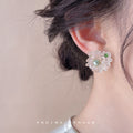 White Translucent Petal Cluster Green Stone Stud Earrings view 2