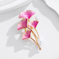 Pink Ginkgo Leaf Enamel Pearl Look Metal Brooch Pin view 5