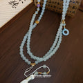 Light Blue Jade Multi Strand Tassel Disc Necklace Chain view 3