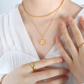 Gold Double Layer Necklace Bead Chain Square Crystal Pendant view 1