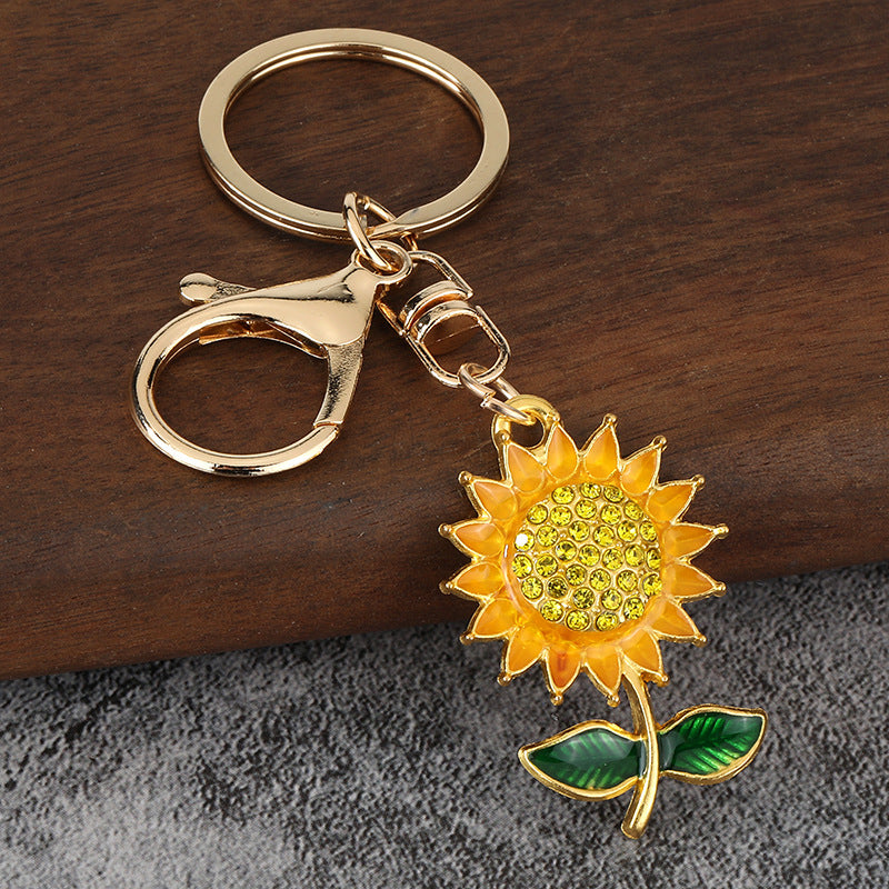 Sunflower Rhinestone Metal Keychain Bag Charm