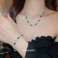 Square Zircon Necklace Bracelet Sets White Green Pink view 4