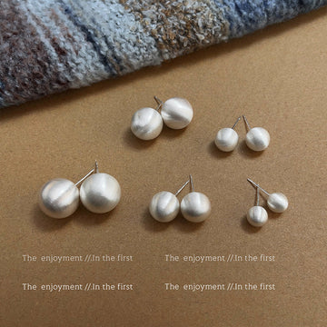 Silver Tone Brushed Hollow Ball Stud Earrings In Five Sizes