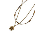 Gold Tone Layered Necklace with Brown Oval Pendant view 5