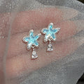 Blue Star Crystal Drop Stud Earrings with Reflective Details view 6