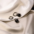 Black Faceted Flower Drop Small Black Hoop Earrings view 3