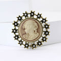 Cameo Lady Profile Brooch Star Halo Silver or Antique Gold view 4
